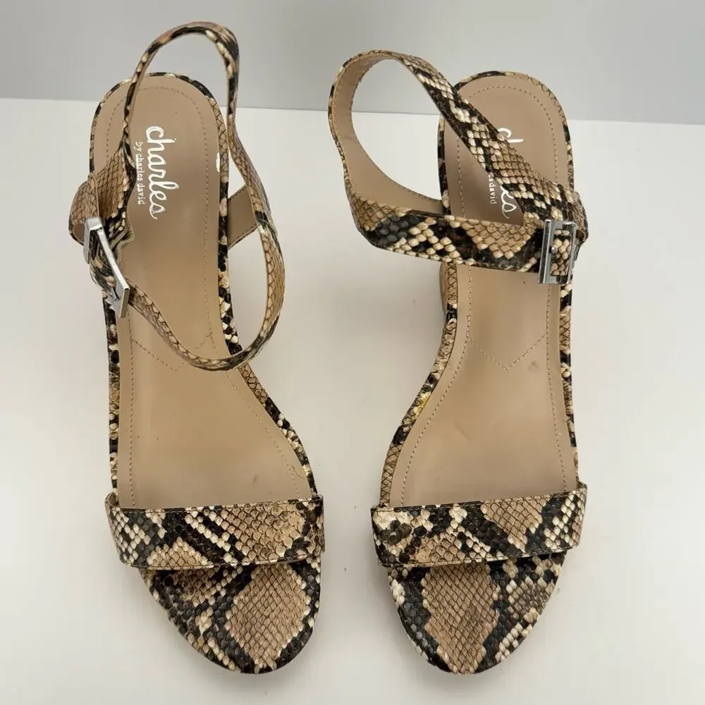 charles by charles david Tan Snake Skin‎ Print Wedge Platform Sandals Sz 11M